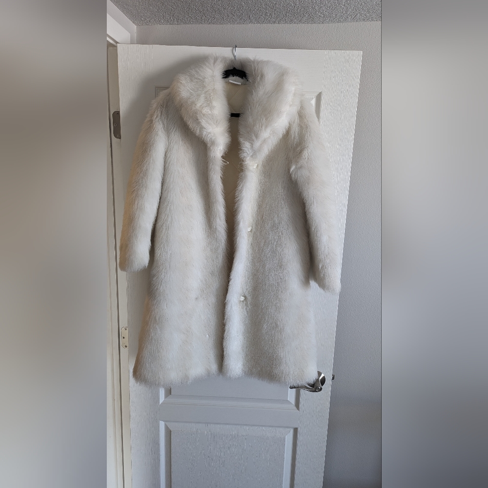 White faux fur coat, long